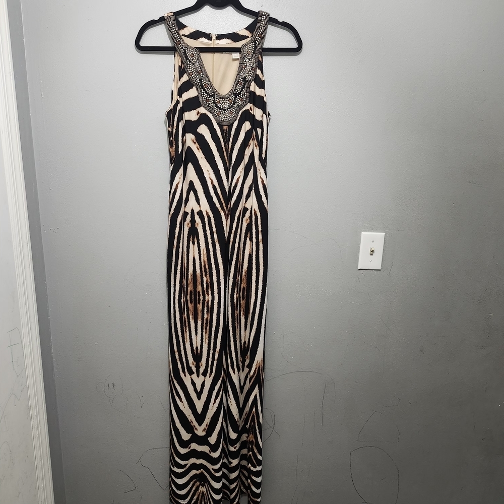 Boston Proper Black and Cream Maxi Dress Side Slit Vacation Summer